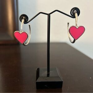 Hoops; silver with pink Hearts (1), Post earrings; Red Hearts made with cork (2)